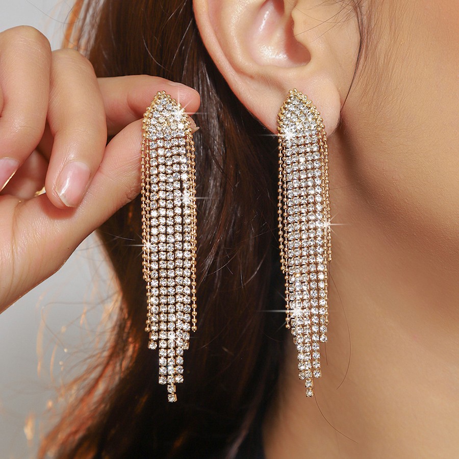 Серьги длинные вечерние сияющие со стразами, 10 см.