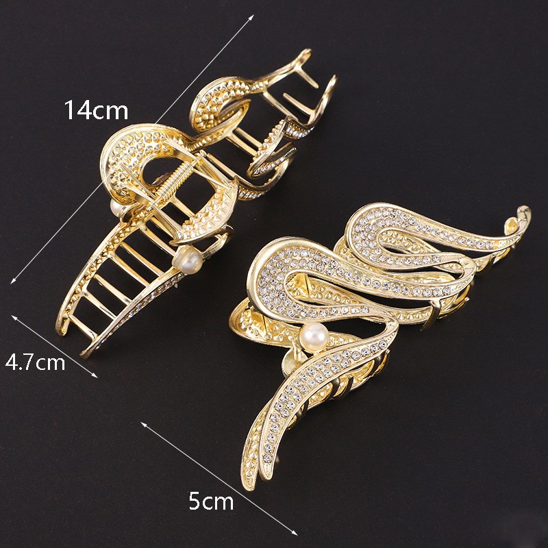 Краб для волос металлический блестящий Змейка с Жемчужиной, 11 см.