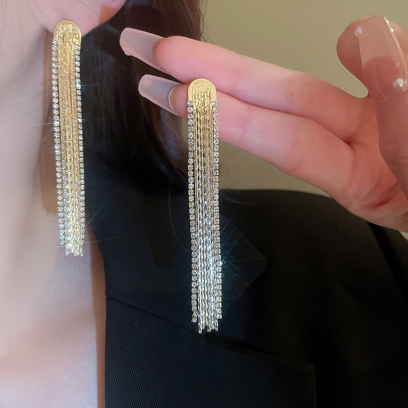 Серьги длинные вечерние кристаллы и цепочки, 8 см.