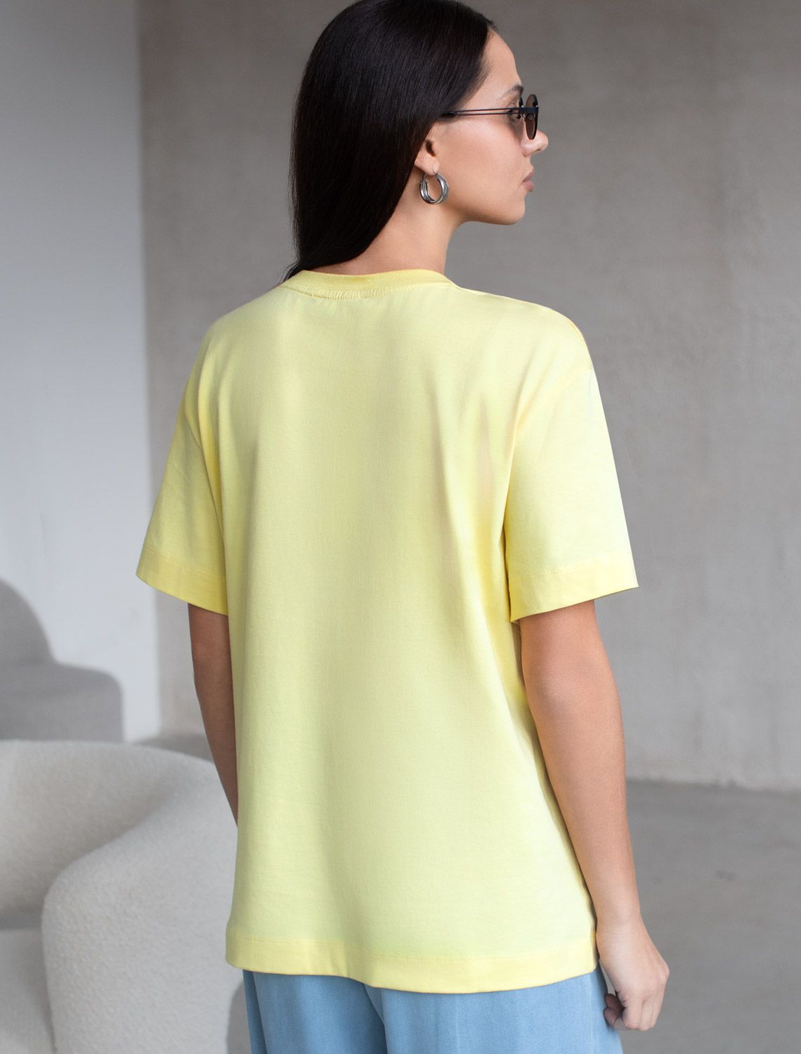 Свободная футболка с принтом из премиального хлопка с эластаном