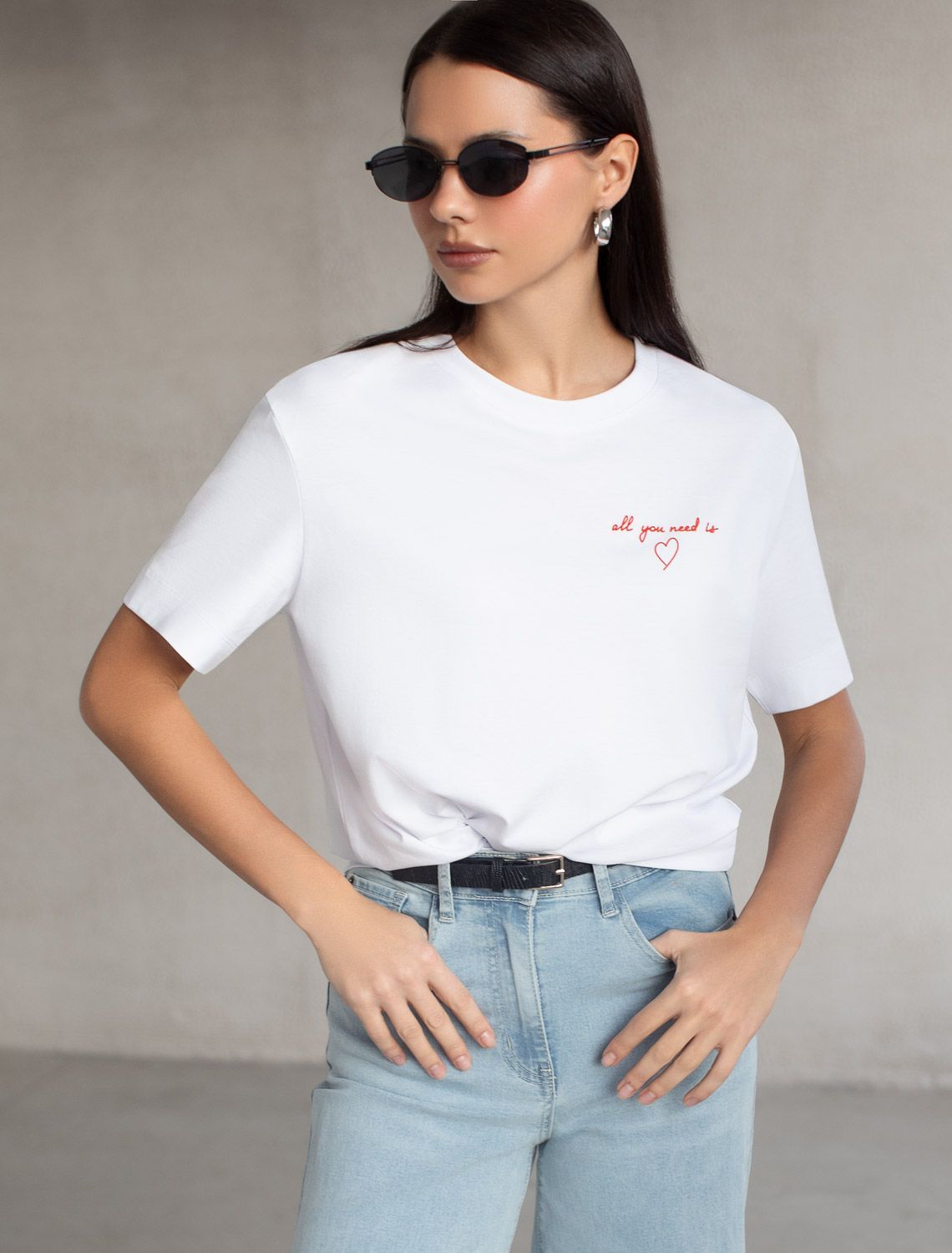 Свободная футболка с принтом из премиального хлопка с эластаном