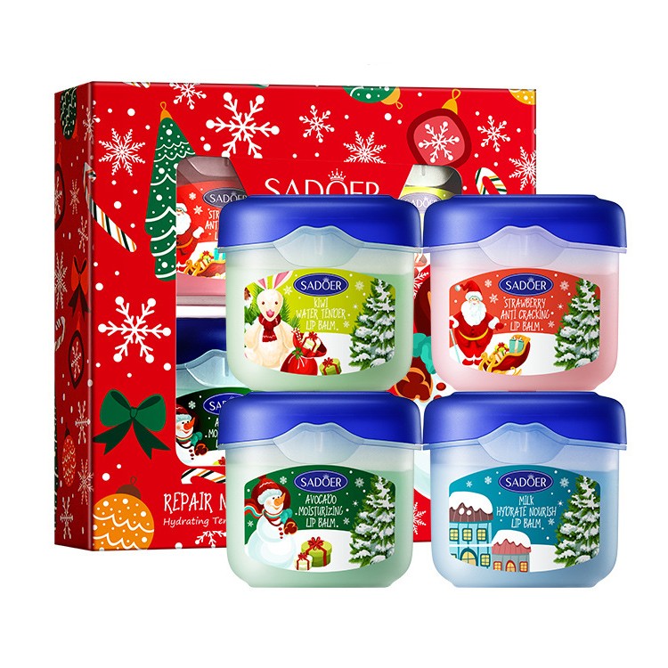 Набор бальзамов для губ Новогодний из 4 ШТУК Sadoer