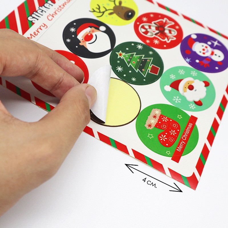 Наклейки новогодние круглые 9 шт. Диаметр 4 см.