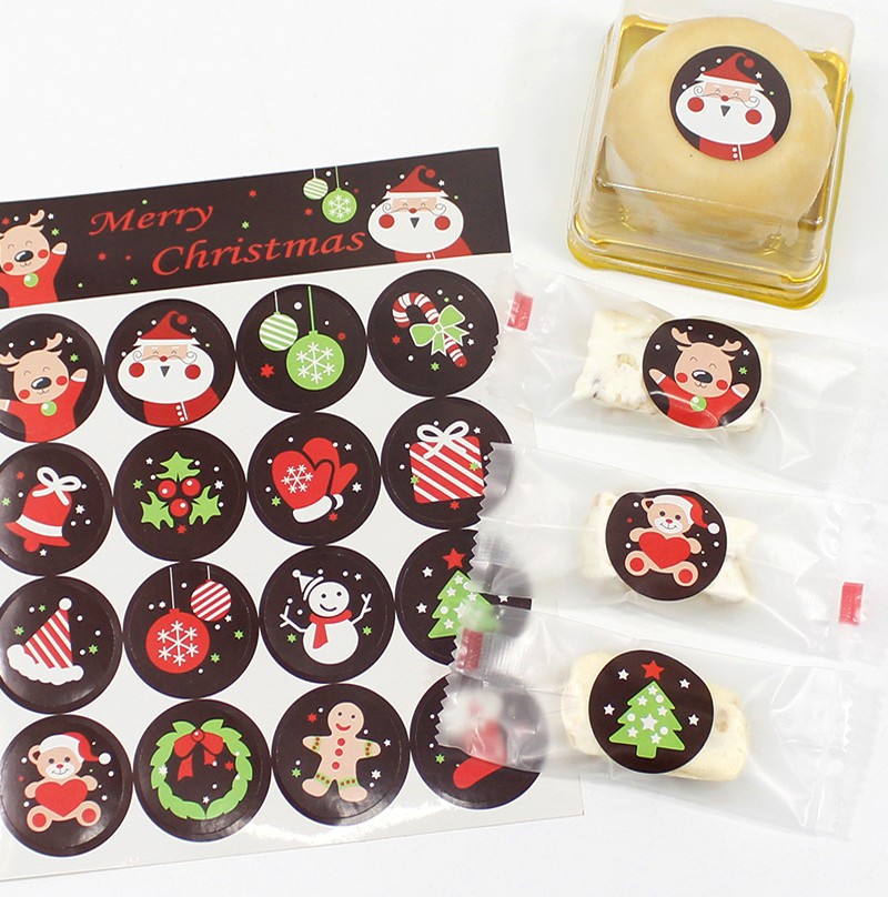 Наклейки новогодние круглые 1 лист 16 шт. Диаметр 3 см. ТЕМНО-КОРИЧНЕВЫЕ