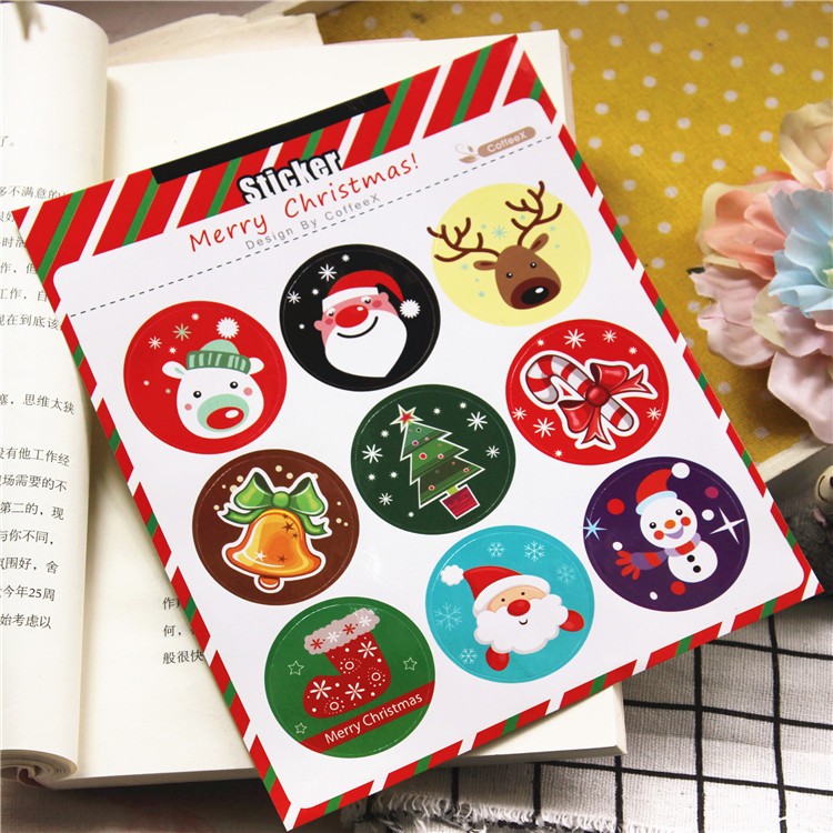 Наклейки новогодние круглые 9 шт. Диаметр 4 см.