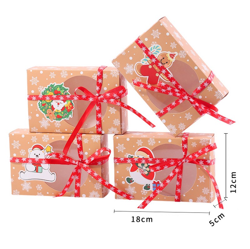 Набор из 4 подарочных складных коробок с прозрачным окошком + 4 ленты. Размер: 18*12*5 см.