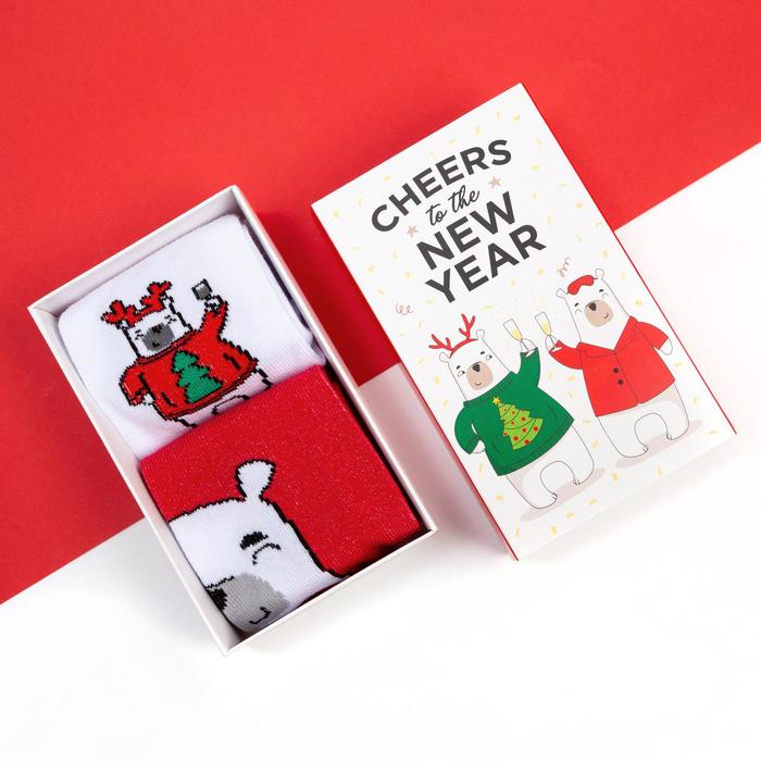 Носки женские новогодние KAFTAN «Мишка» размер 36-39 (23-25 см), набор 2 пары