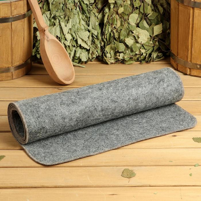 Коврик - лежак для бани и сауны «С лёгким паром», шерсть, полиэстер, серый, «Добропаровъ»