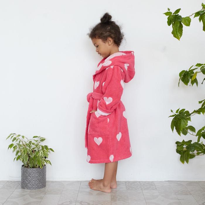 Халат махровый детский Крошка Я «Сердечки» размер 28, цвет розовый, 100% хлопок 360 г/м²