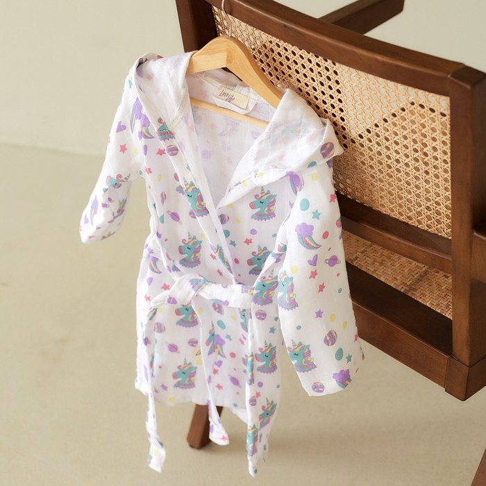 Халат детский муслиновый LoveLife «Единороги» (4 года, рост 104-110 см) 100% хлопок, 235 г/м²