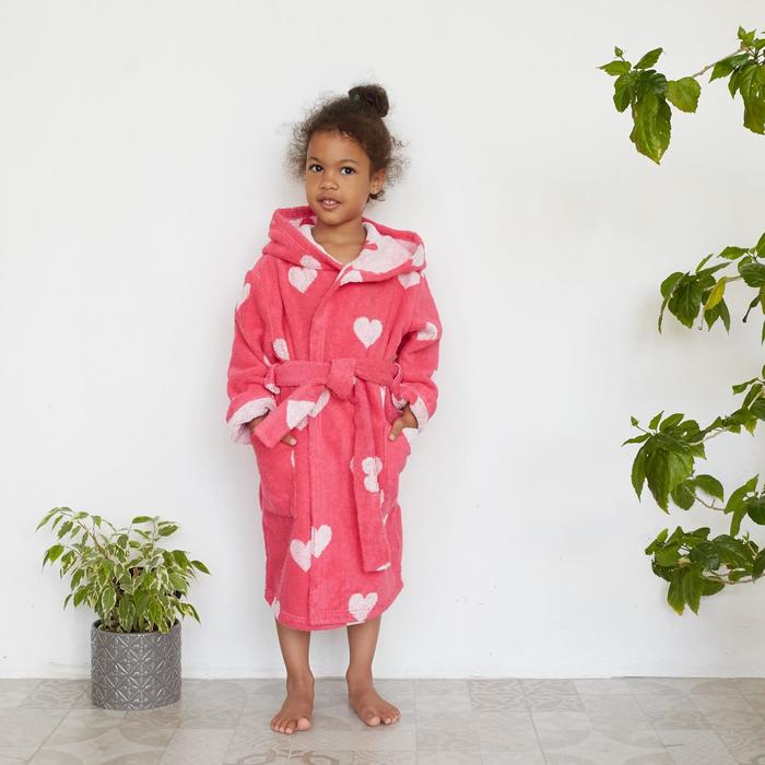 Халат махровый детский Крошка Я «Сердечки» размер 28, цвет розовый, 100% хлопок 360 г/м²