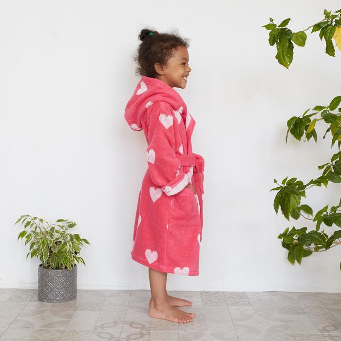 Халат махровый детский Крошка Я «Сердечки» размер 28, цвет розовый, 100% хлопок 360 г/м²