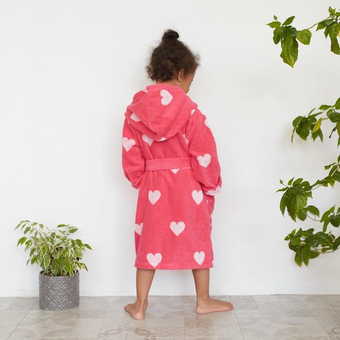 Халат махровый детский Крошка Я «Сердечки» размер 28, цвет розовый, 100% хлопок 360 г/м²