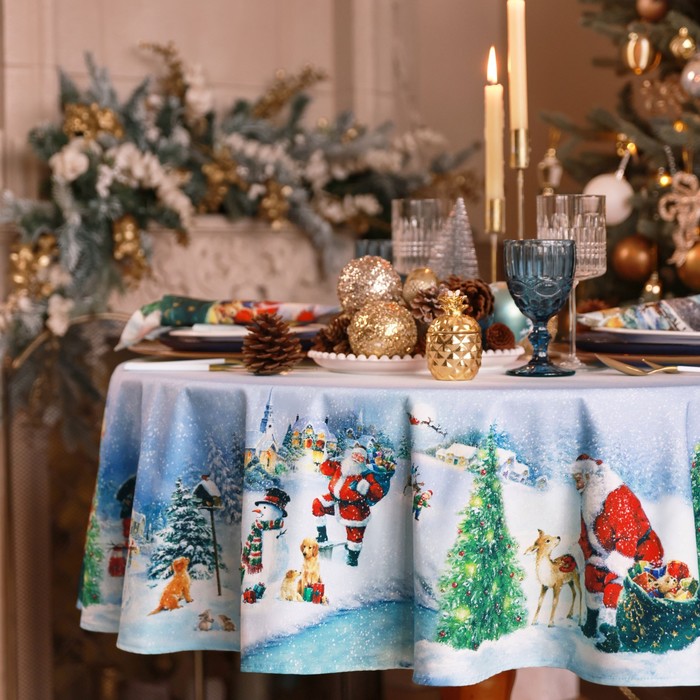 Скатерть новогодняя «Этель. Рождественский вечер», d=150 см, 100% хлопок, саржа 190 г/м²