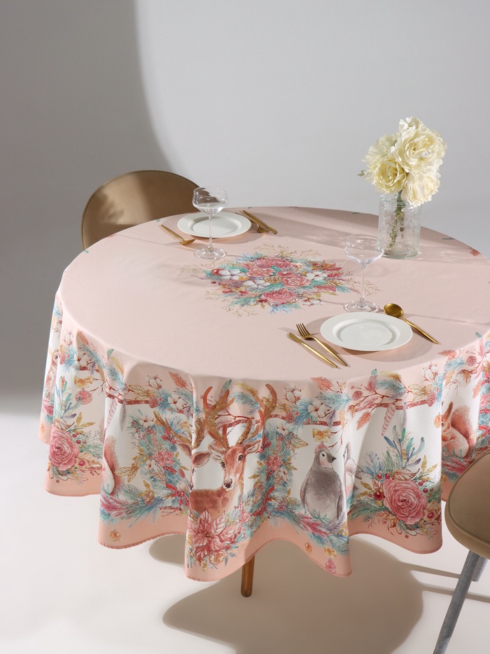 Скатерть новогодняя «Этель» Pink magic, d=220 см ±3 см с ГМВО, 100% хлопок, саржа 190 г/м²