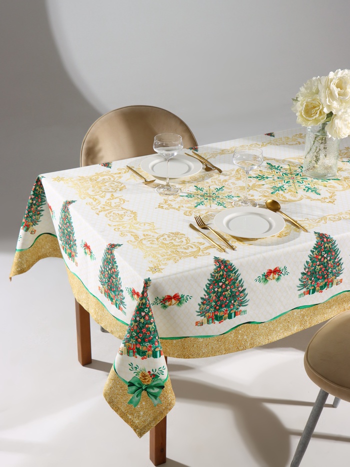 Скатерть новогодняя «Этель» Golden Christmas, 150×220 ±3 см с ГМВО, 100% хлопок, 190 г/м²