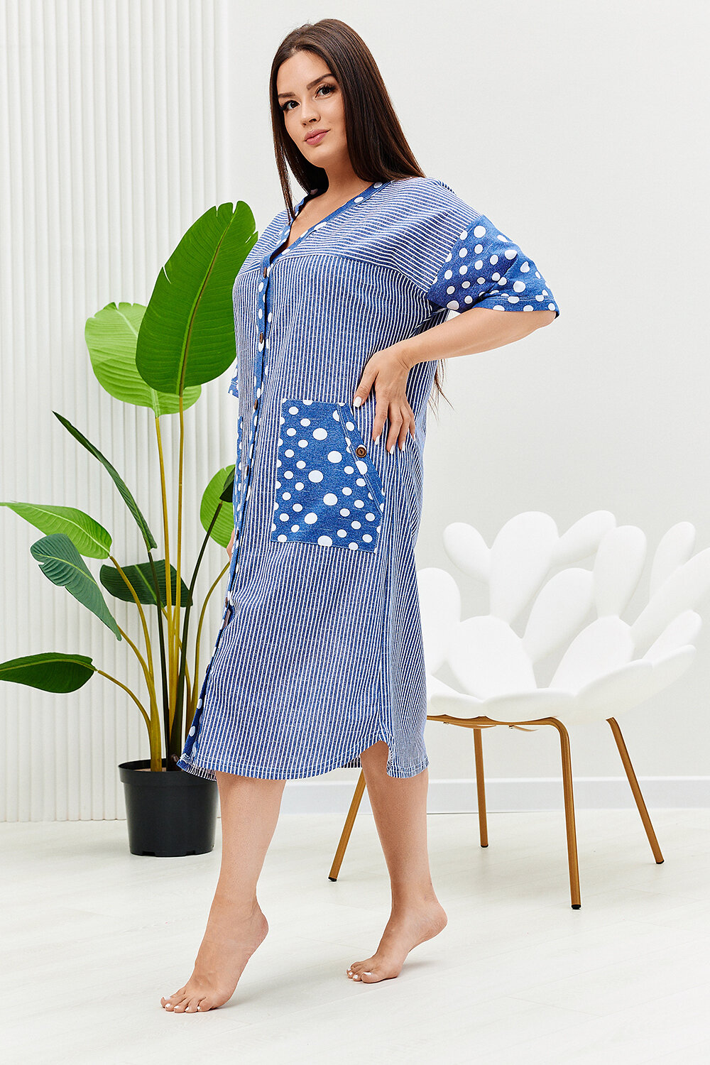 ст. цена1044руб.! Натали Халат 9205полоса горох джинс