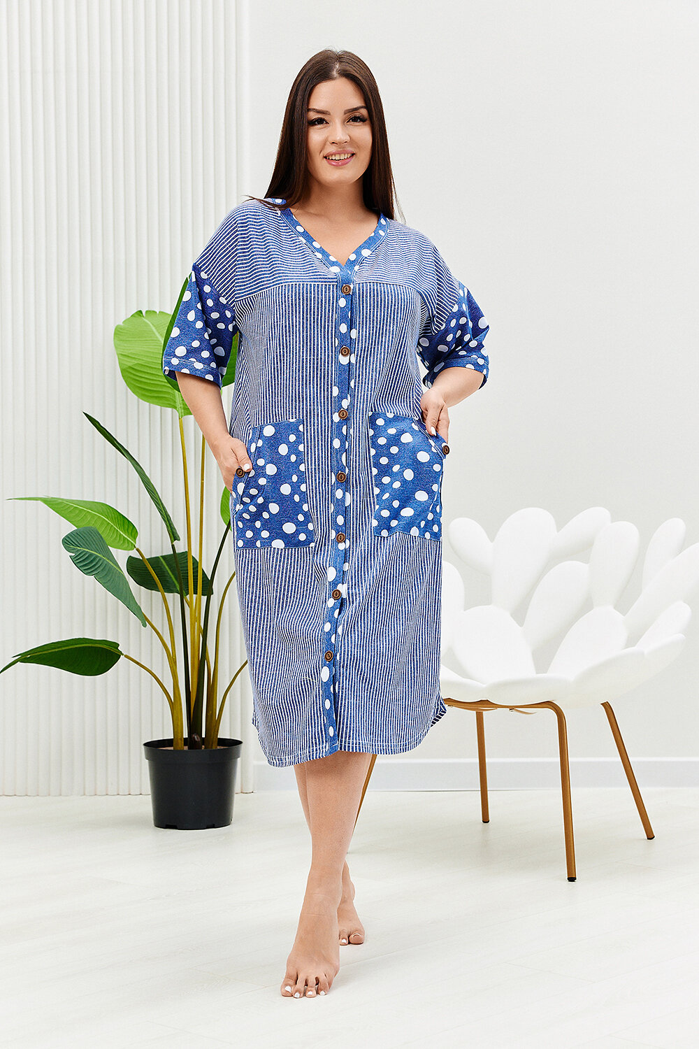 ст. цена1044руб.! Натали Халат 9205полоса горох джинс