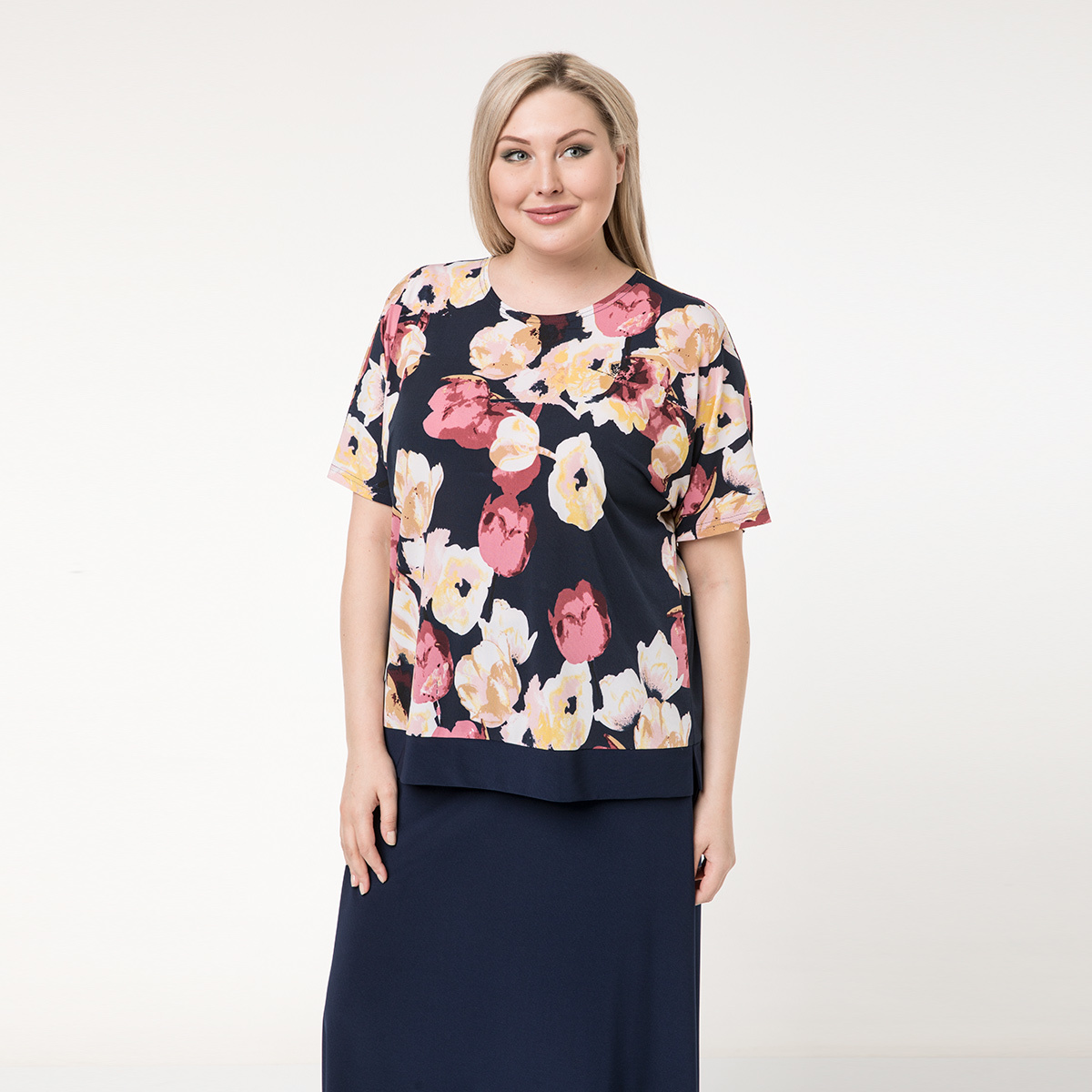 ст. цена1900руб.! Костюм, трикотаж, блуза, юбка, синий