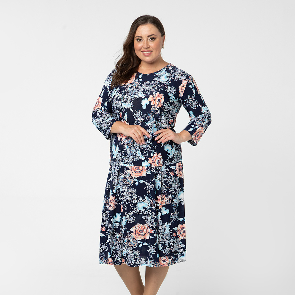 ст. цена1800руб.! Костюм, трикотаж, блуза, юбка, персиковый