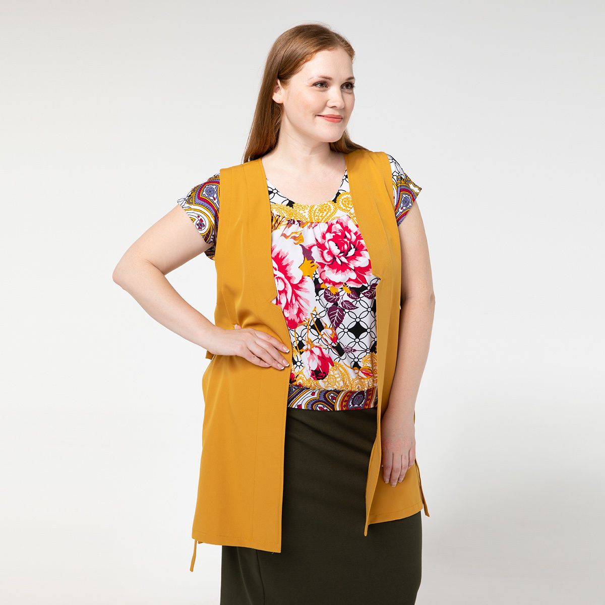 ст. цена1000руб.! Жилет, длинный, горчичный