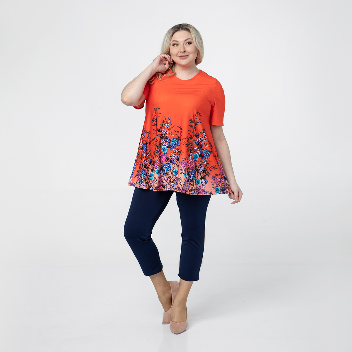 ст. цена1500руб.! Костюм, трикотаж, туника, бриджи, оранжевый