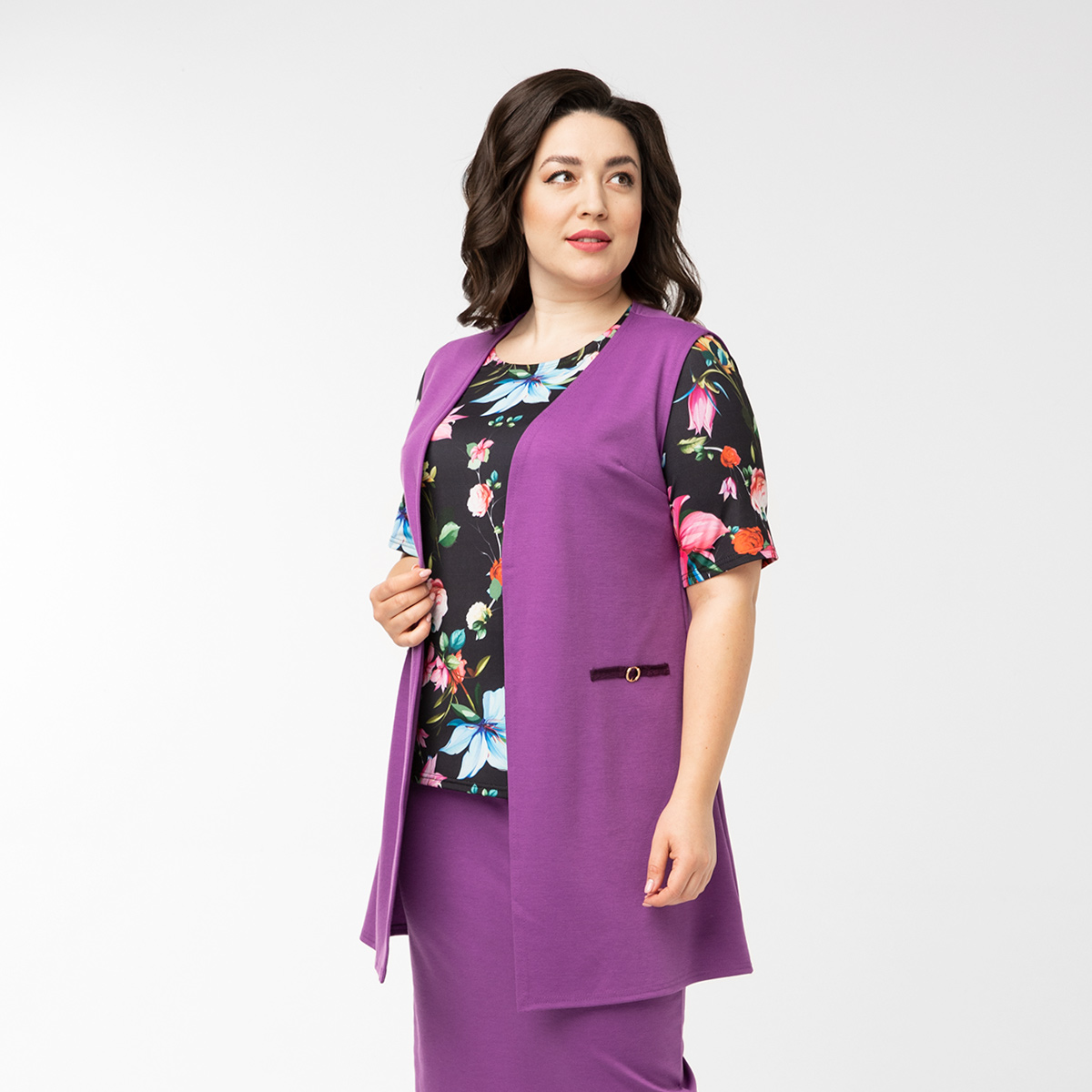 ст. цена1800руб.! Костюм, трикотаж, блуза, жилет, юбка, сиреневый