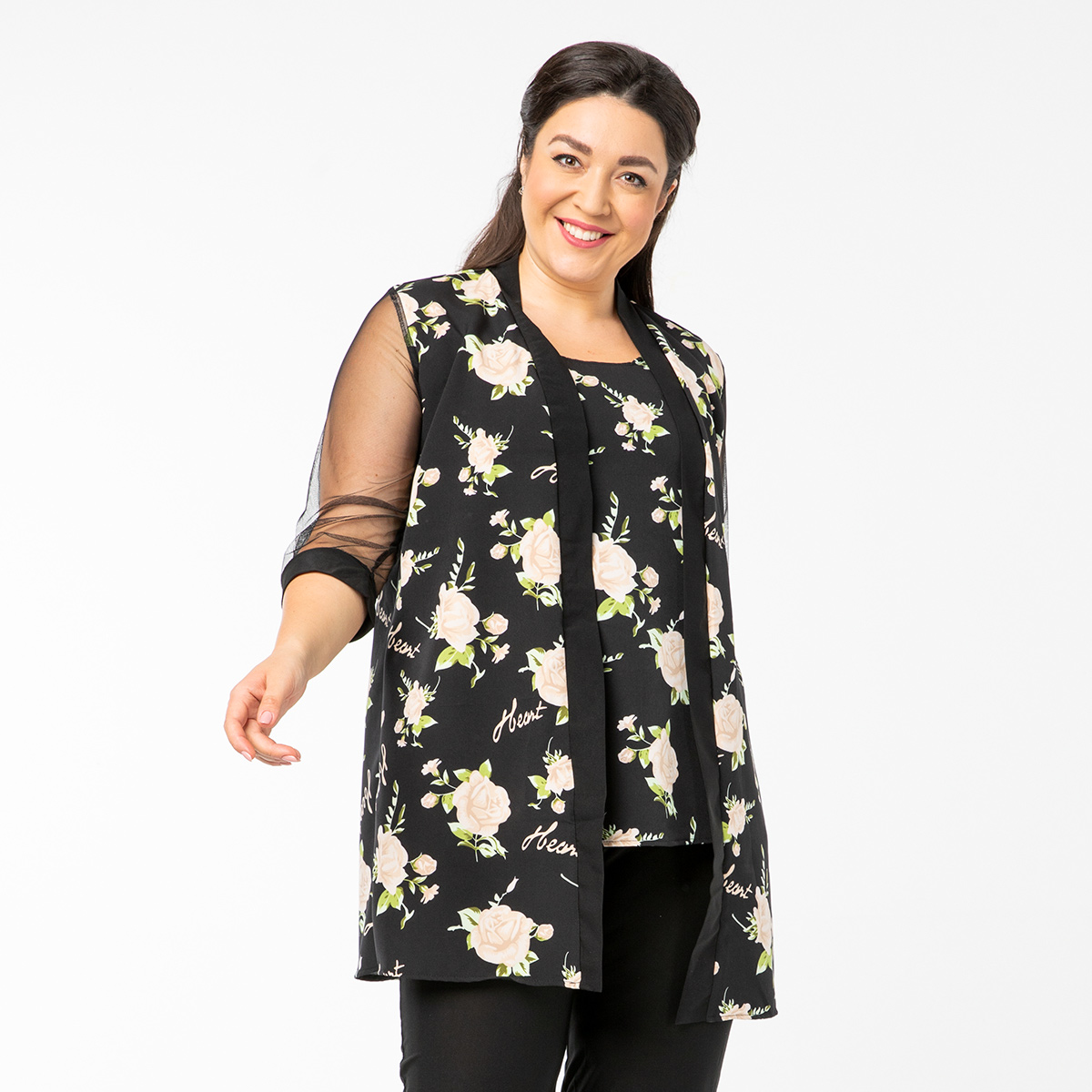 ст. цена2100руб.! Костюм, текстиль, кардиган, блуза, брюки, черный, белый