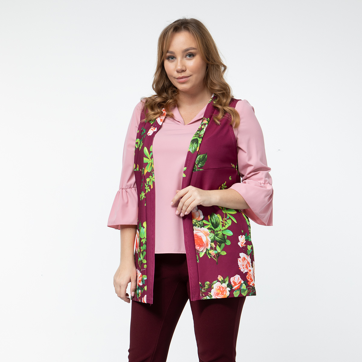 ст. цена600руб.! Жилет, длинный, бордовый