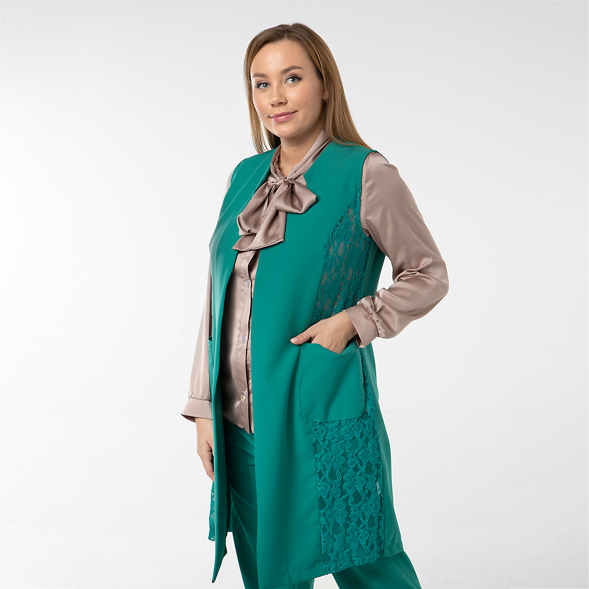 ст. цена1000руб.! Жилет, длинный, бирюзовый