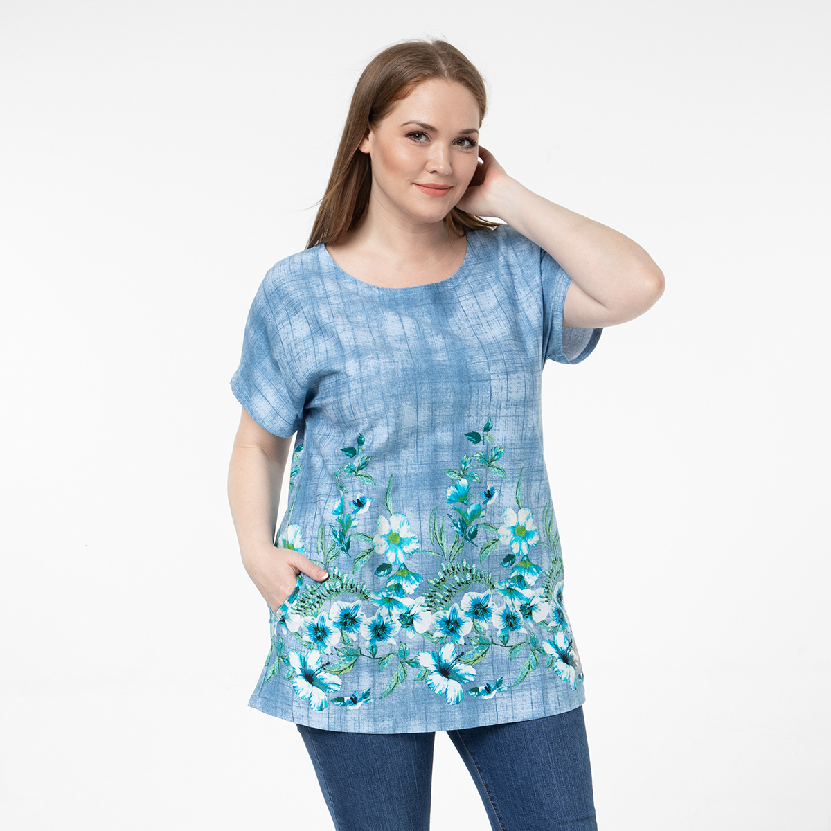 ст. цена1000руб.! Туника, трикотаж, голубой