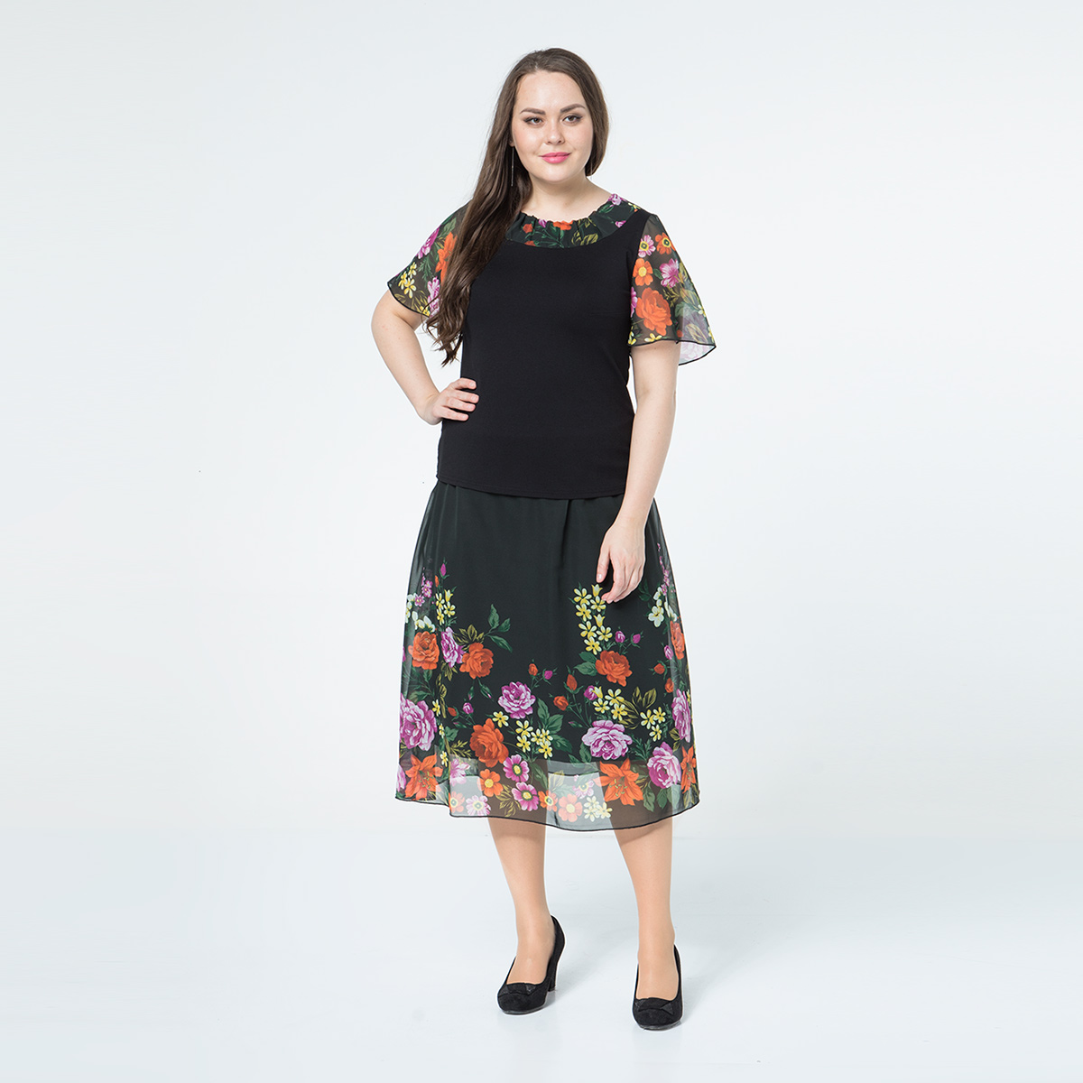 ст. цена1500руб.! Костюм, трикотаж, юбка, блуза, черный