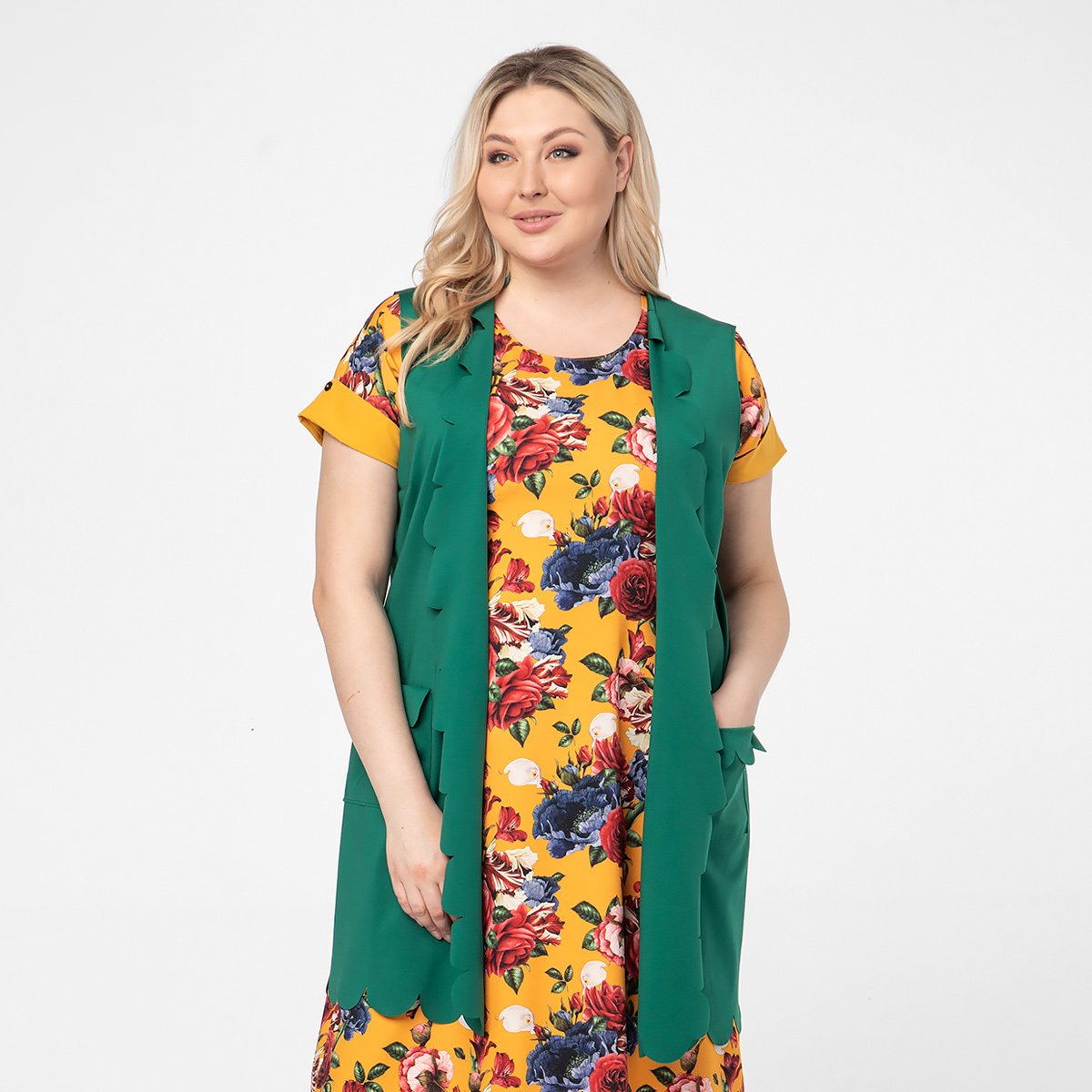 ст. цена1000руб.! Жилет, длинный, зеленый