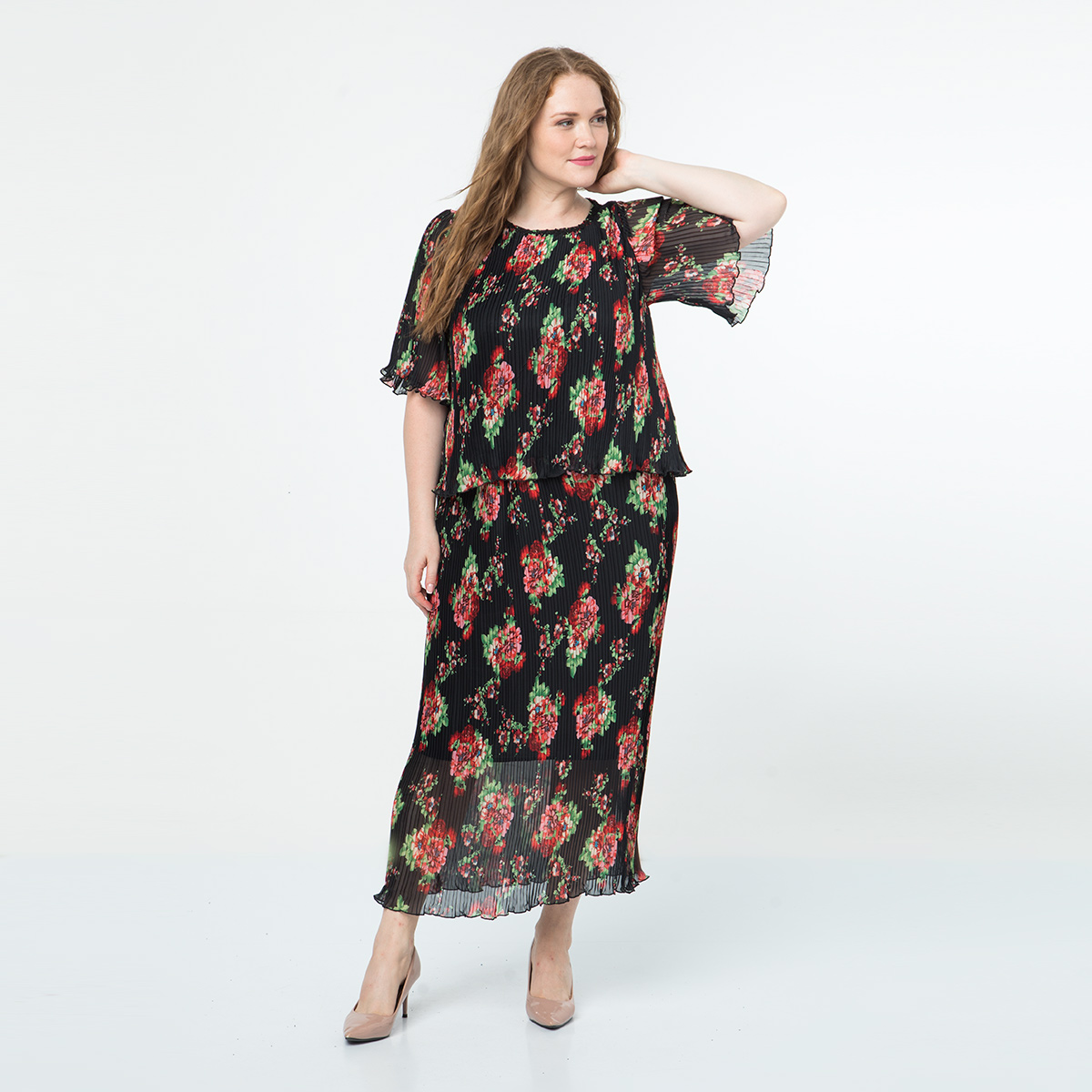 ст. цена1400руб.! Костюм, текстиль, блуза, юбка, черный