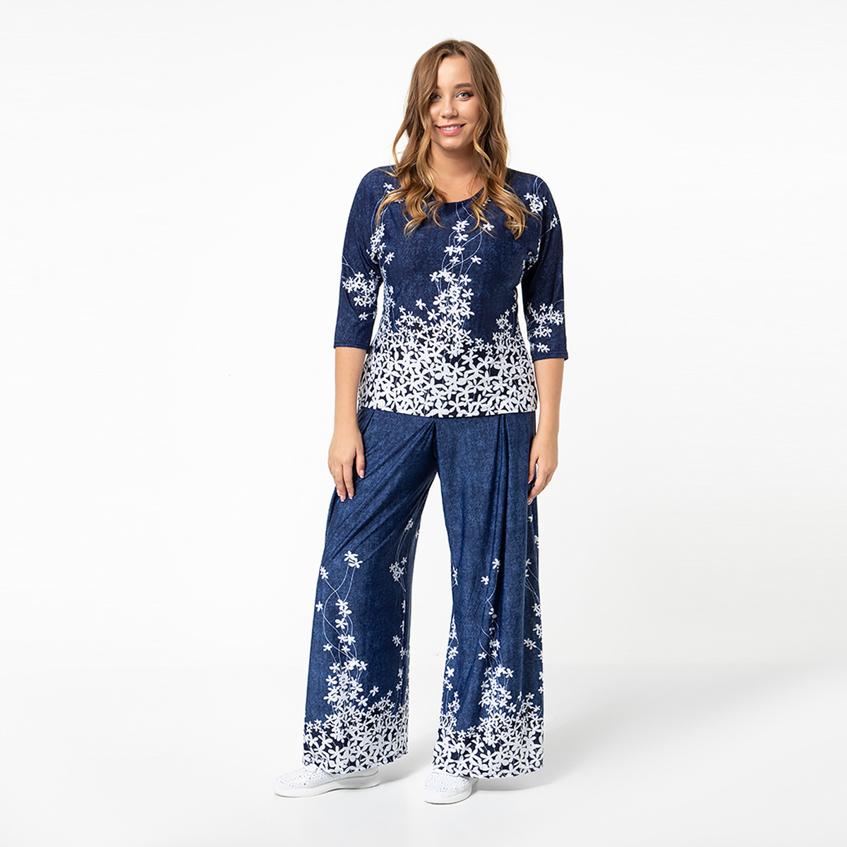 ст. цена1800руб.! Костюм, трикотаж, блуза, брюки, синий