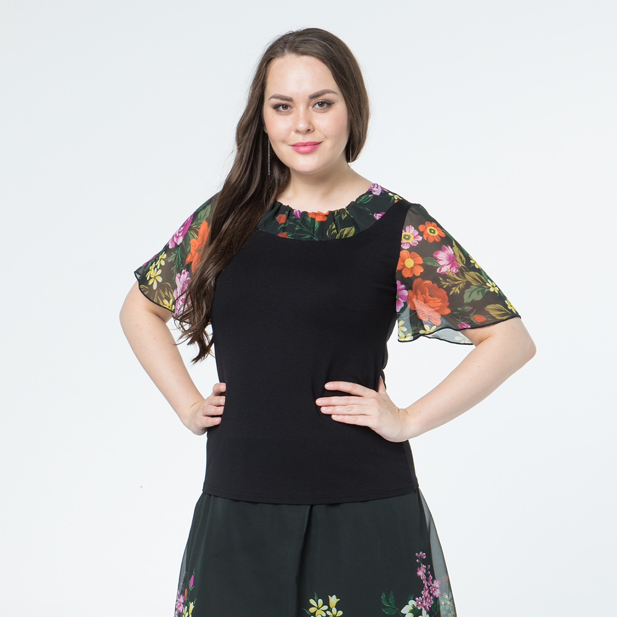 ст. цена1500руб.! Костюм, трикотаж, юбка, блуза, черный