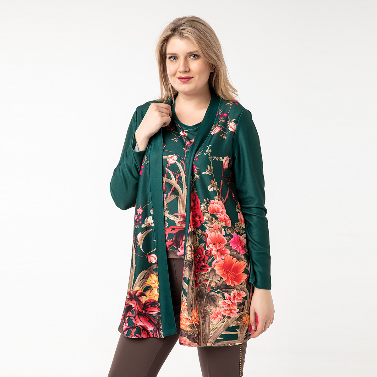 ст. цена1400руб.! Костюм, трикотаж, жакет, топ, зеленый