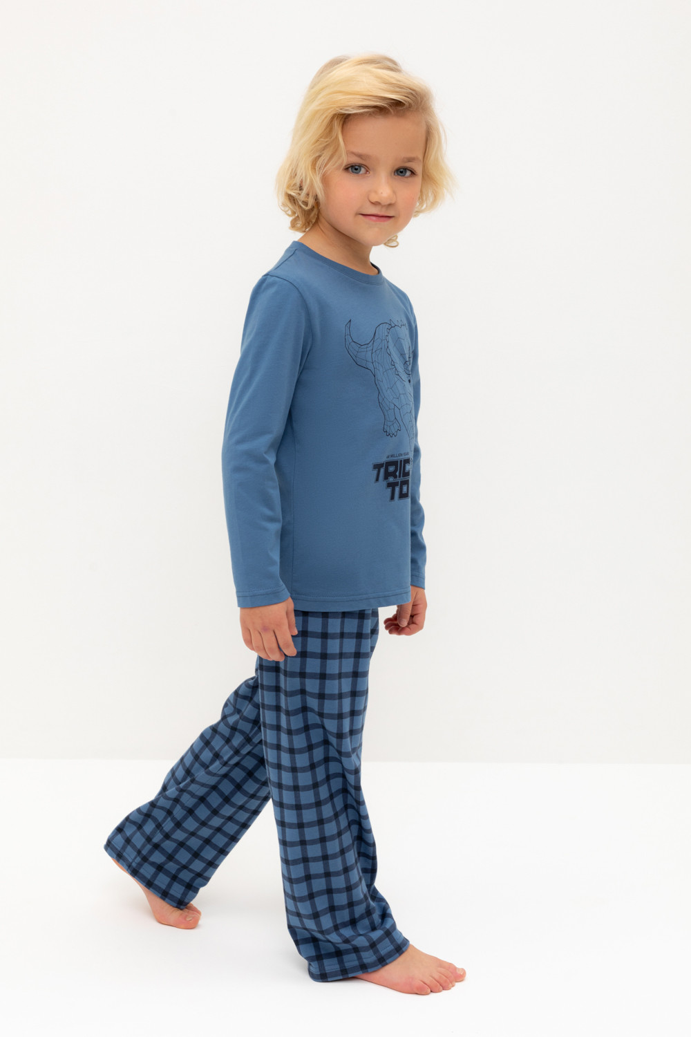 Crockid Пижама К 1600 синяя волна, клетка Crockid