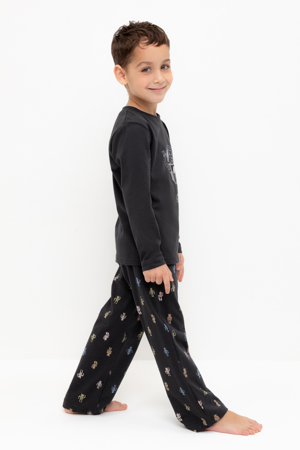 Crockid Пижама К 1600 угольный серый, цветные роботы Crockid