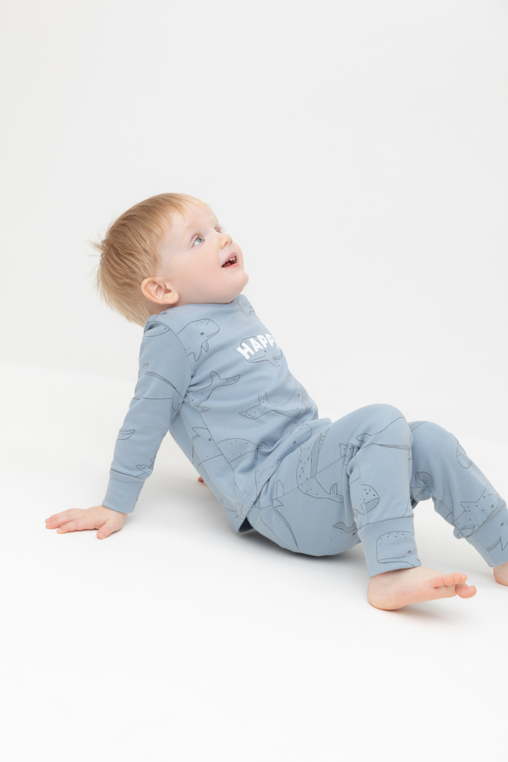 Crockid Пижама К 1621 пыльно-синий, большие киты Crockid