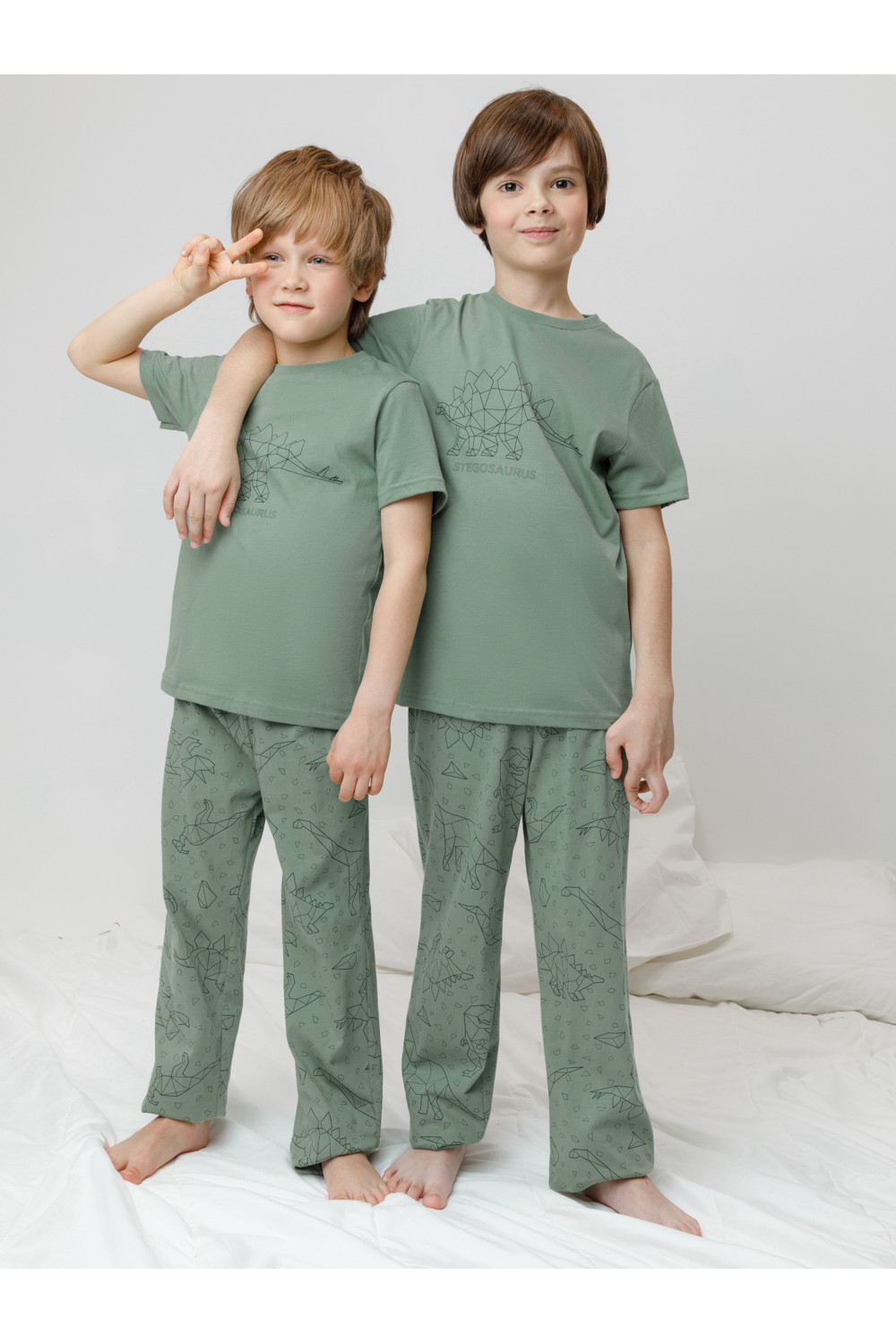 Crockid Пижама К 1599 весенний зеленый, динозавры Crockid