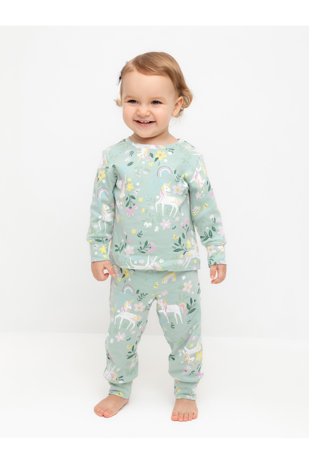 Crockid Пижама К 1552 голубая дымка, единороги в цветах Crockid