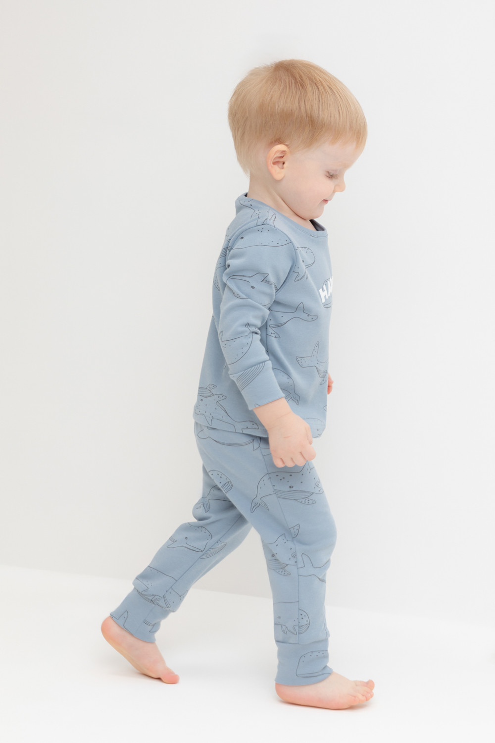 Crockid Пижама К 1621 пыльно-синий, большие киты Crockid