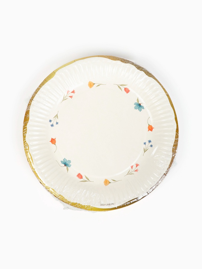 Тарелка одноразовая бумажная «Керамика с цветами», 18 см