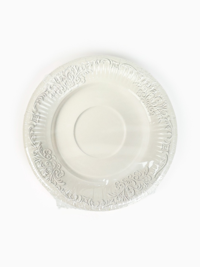 Тарелка одноразовая бумажная «Керамика белая, узоры», 18 см