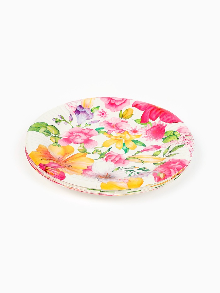 Тарелка одноразовая бумажная «Акварельные цветы», белая, 18 см