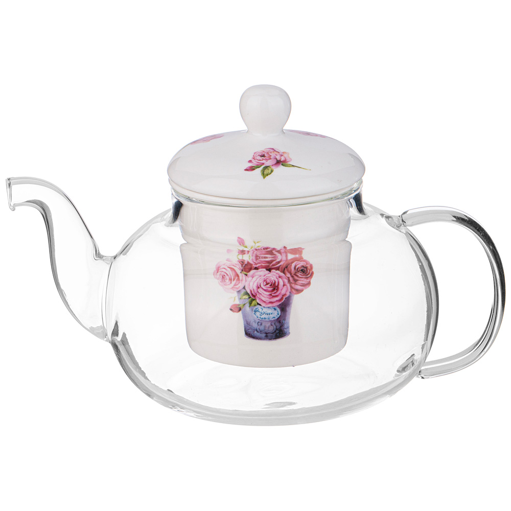 ЧАЙНИК СТЕКЛЯННЫЙ С ФАРФОРОВЫМ СИТОМ LEFARD ТЮЛЬПАНЫ 650 МЛ