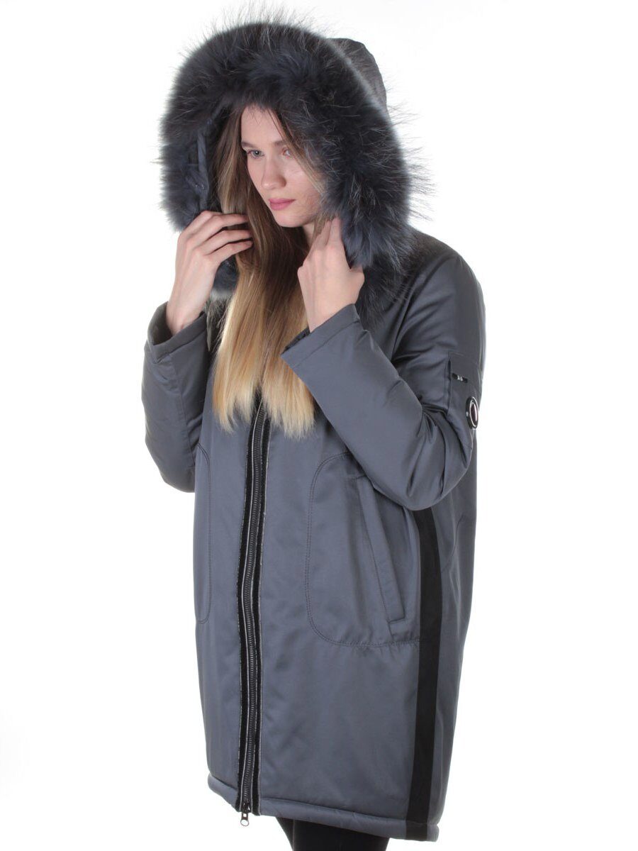 E-1961 DK. GREY Пальто женское с натуральным мехом Evcanbady