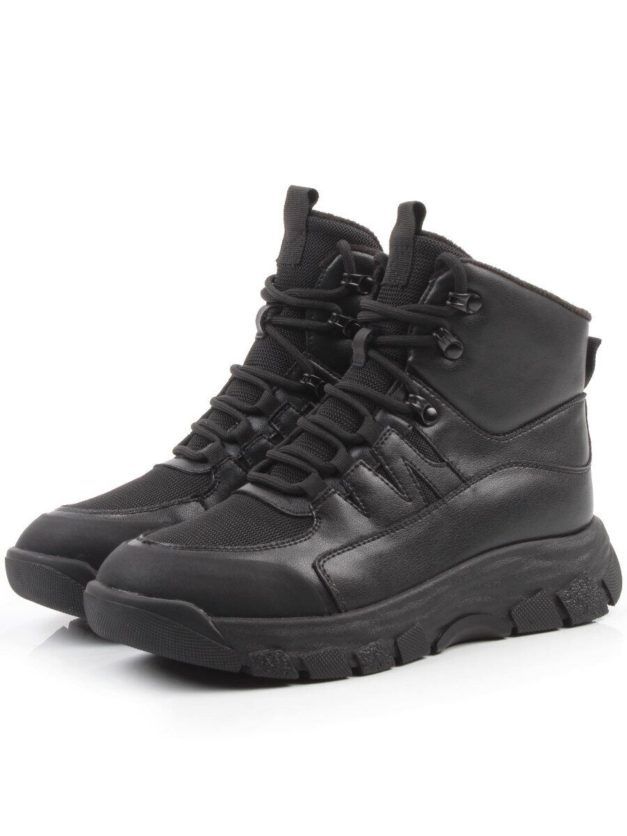 04-WB011-1M BLACK Кроссовки зимние женские (натуральная кожа, 100% шерсть)