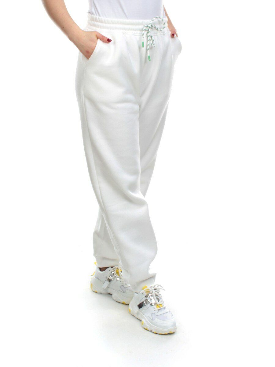 M053 WHITE Брюки спортивные женские на флисе (100% хлопок) 7986